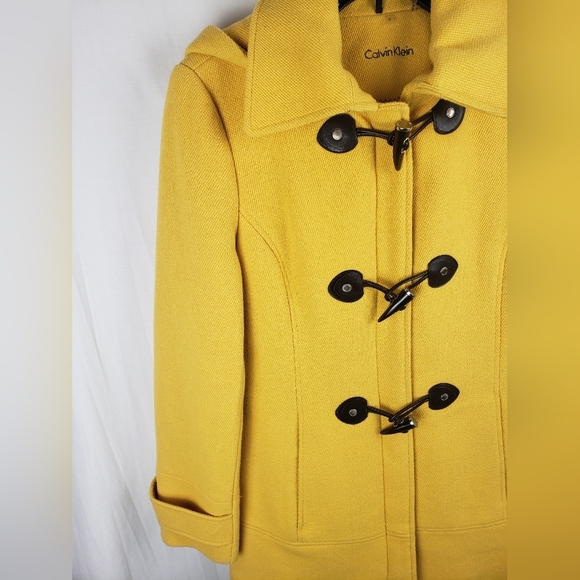 Calvin Klein Yellow Wool Blend Hooded Long Sleeve Zip Snap Closure Sz 6 - Picture 3 of 12